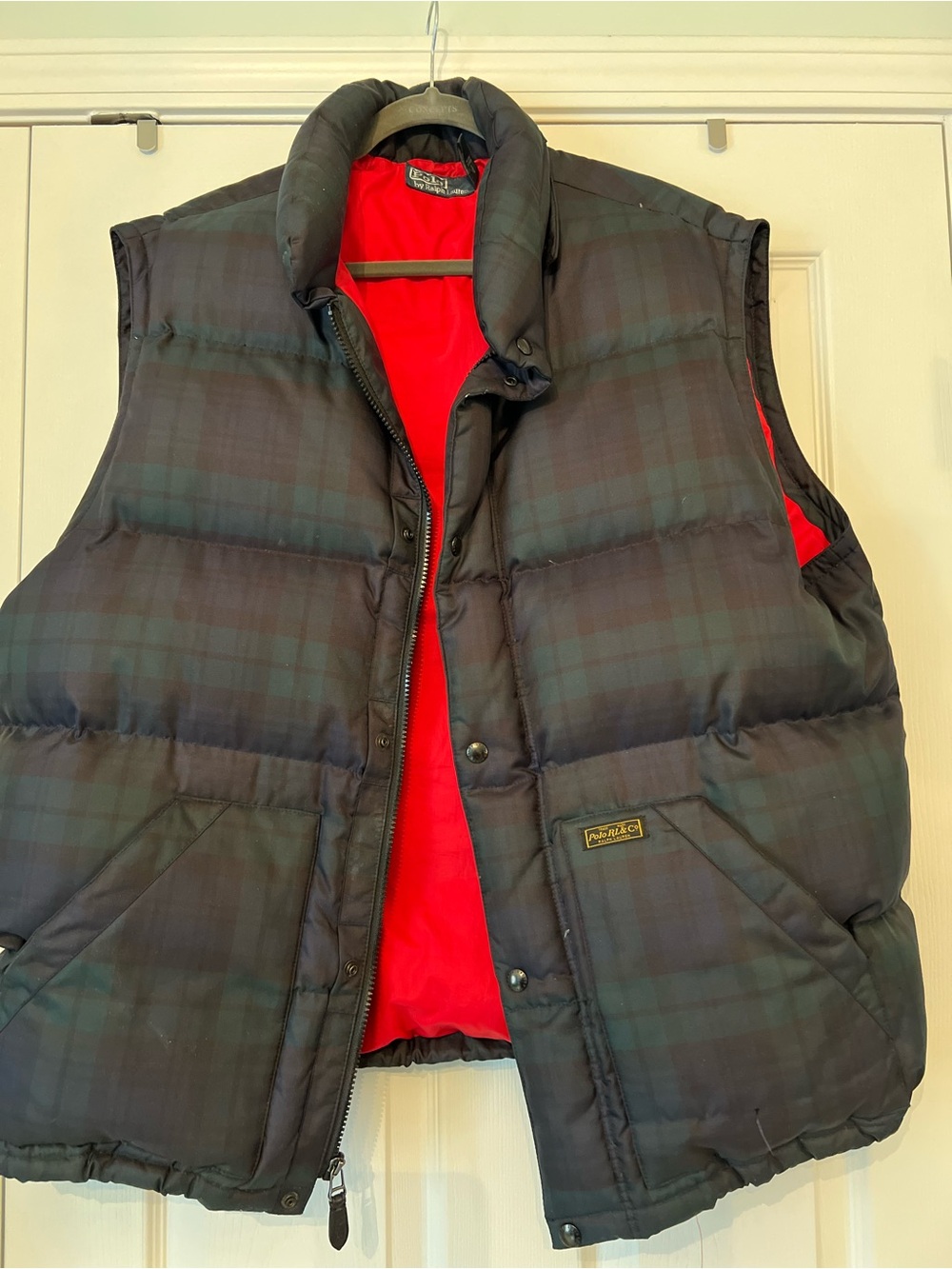 Polo by Ralph Lauren Blackwatch Plaid Puffer Vest with Red Lining
